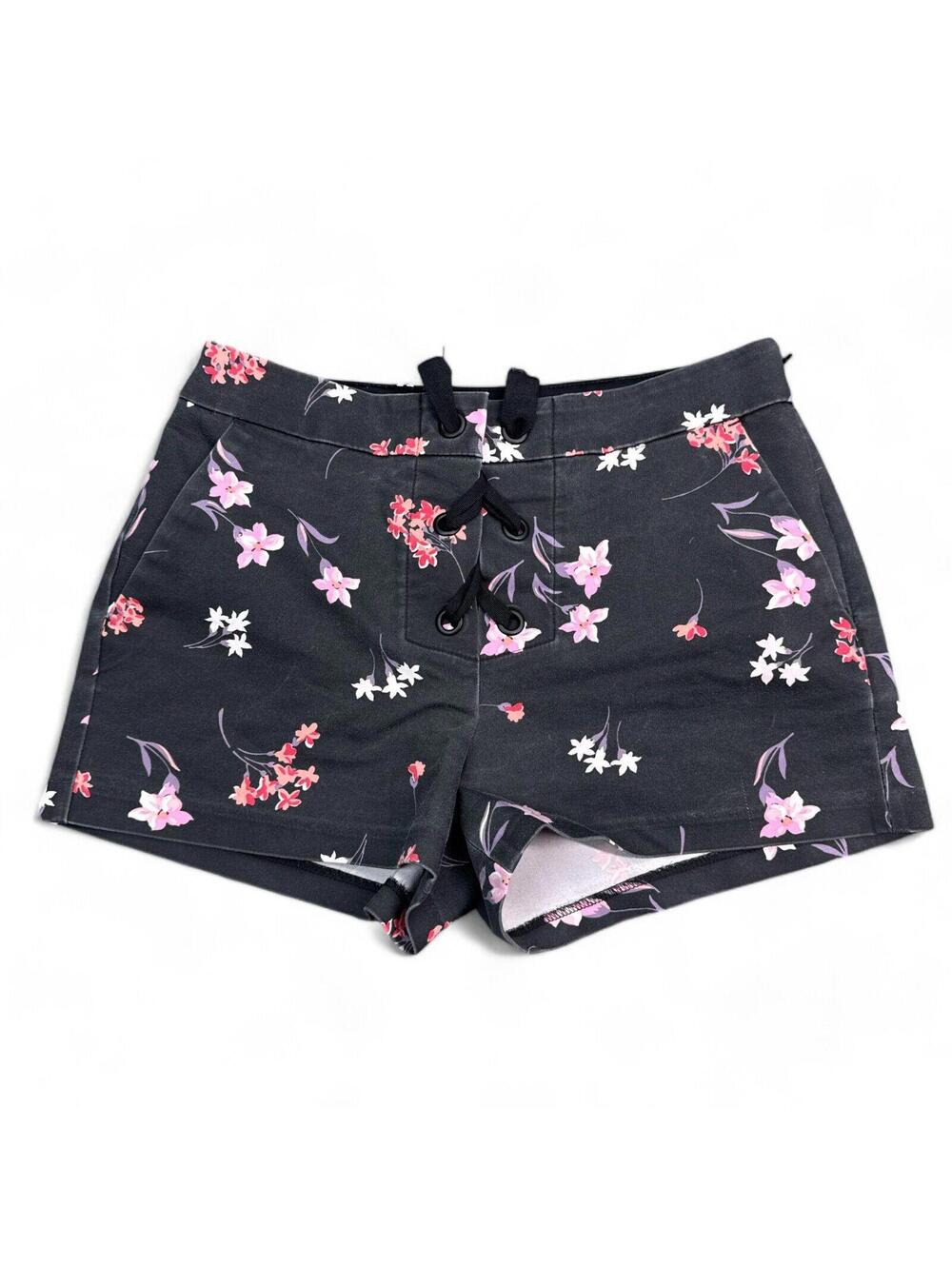 Express Floral Shorts Womens Size 4 Black Flower AOP Mid Rise Stretch Casual